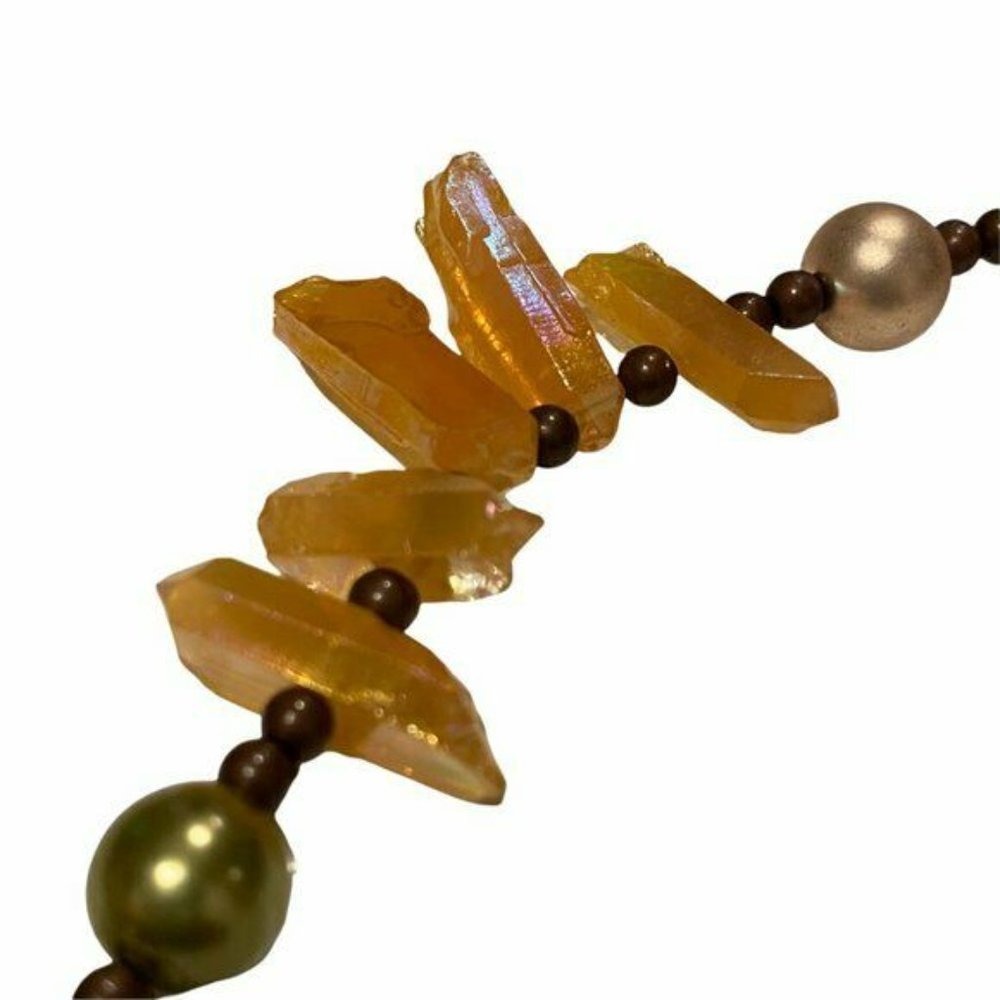 Treska Beaded Statement Necklace Gold Green Handmade Earthy Forest Collection - Picture 4 of 11